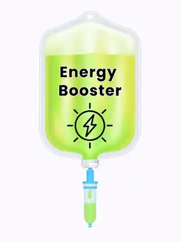 A green bag with the word energy booster on it.
