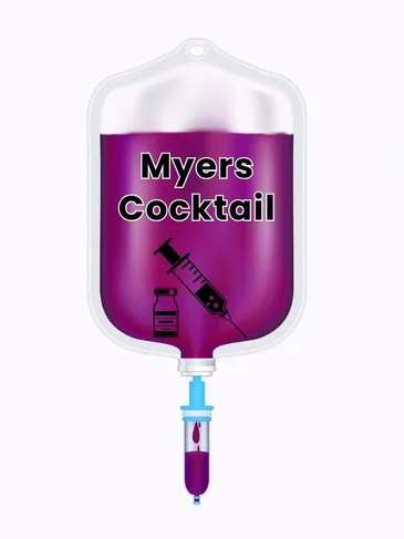 A blood bag with the word myers cocktail on it.