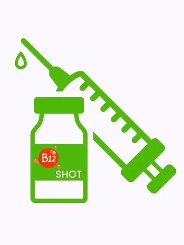 A green bottle and a syringe.