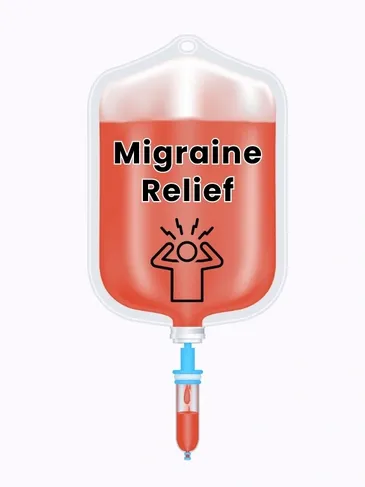 A red bag with the words migraine relief on it.
